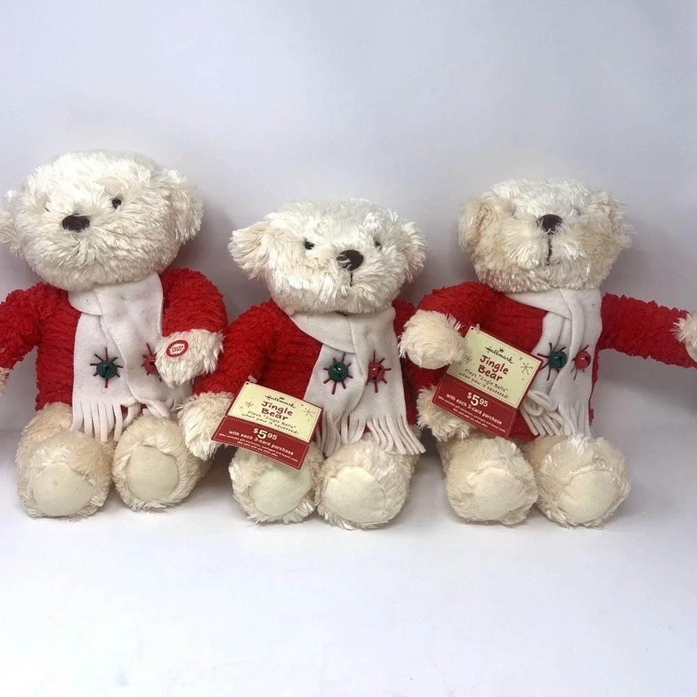 Lot of 3 Hallmark Jingle Bear Christmas Plush 2 Tagged Sound Not Working-1 Sound
